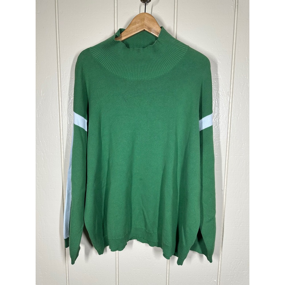 La Ligne Sweater Womens 2X Green Target Mock Neck Stripe Pullover 7871